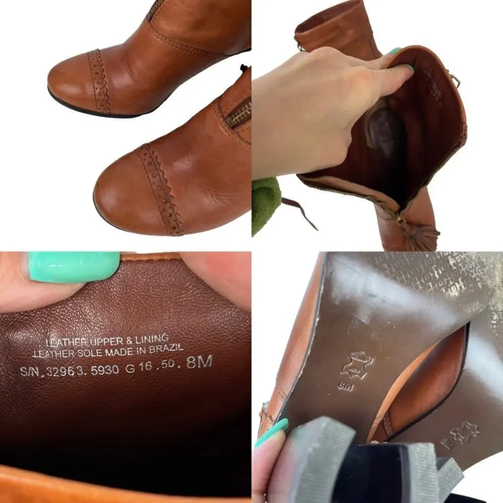 TORY BURCH Womens Size 8 Huxley Brown Leather Ankle Boots Tassel Zipper Shoes